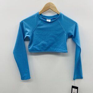 Art Class Girls Large 10/12 Cyber Long Sleeve Swim Top in Blue Turquoise 1194